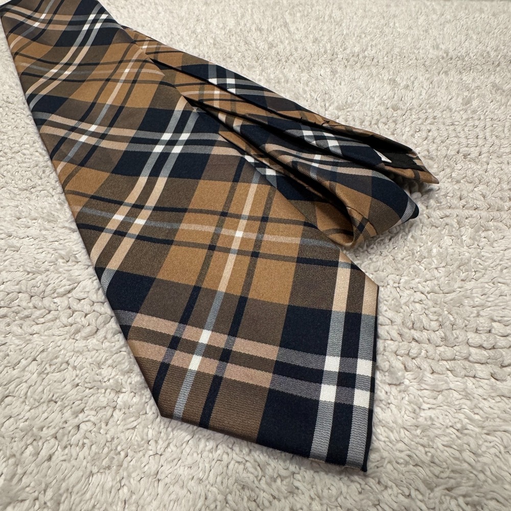 Napoli Tie Brown Plaid Italy Vintage Diagonal Tartan Necktie 3.5" 28 Length